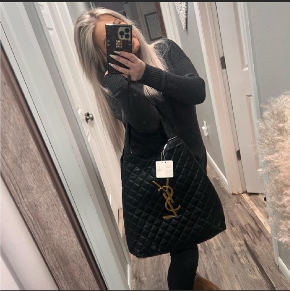 Large high quality quilted bag tote black